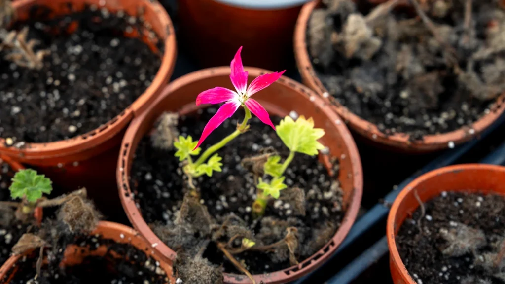 bright flowers in plant pot